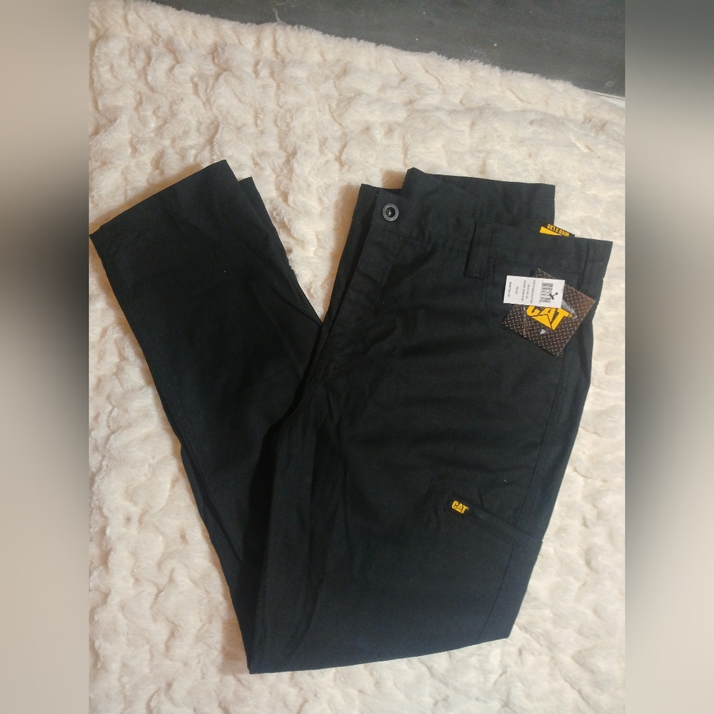 CAT Caterpillar Utility Pants Mens 40×32 Black Stretch Canvas Work Cargo NWT - Picture 3 of 13